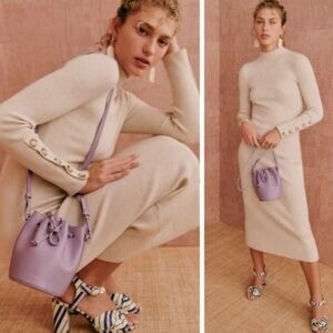 NWT! Sezane Hillary Dress Cream Beige Merino Wool Cotton Blend Size Small